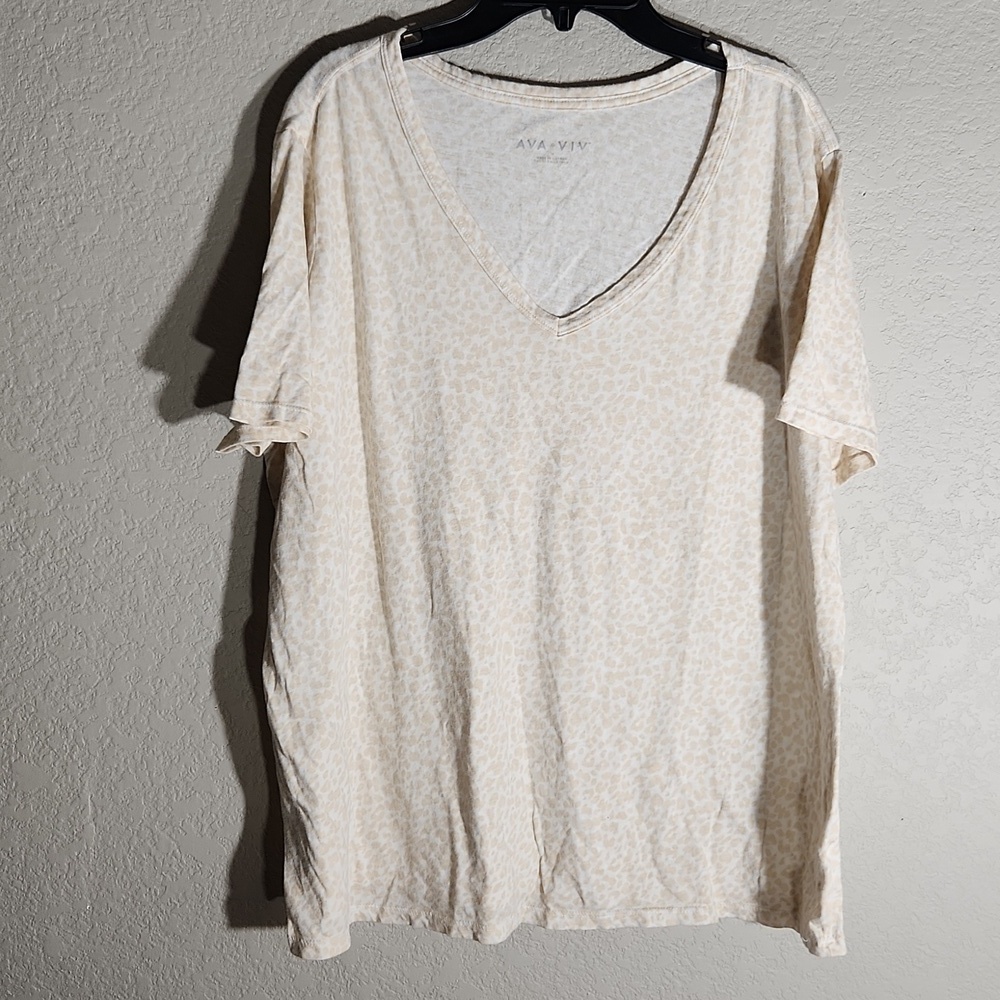 Ava & Viv Shirt Size 1X Leopard Tan White